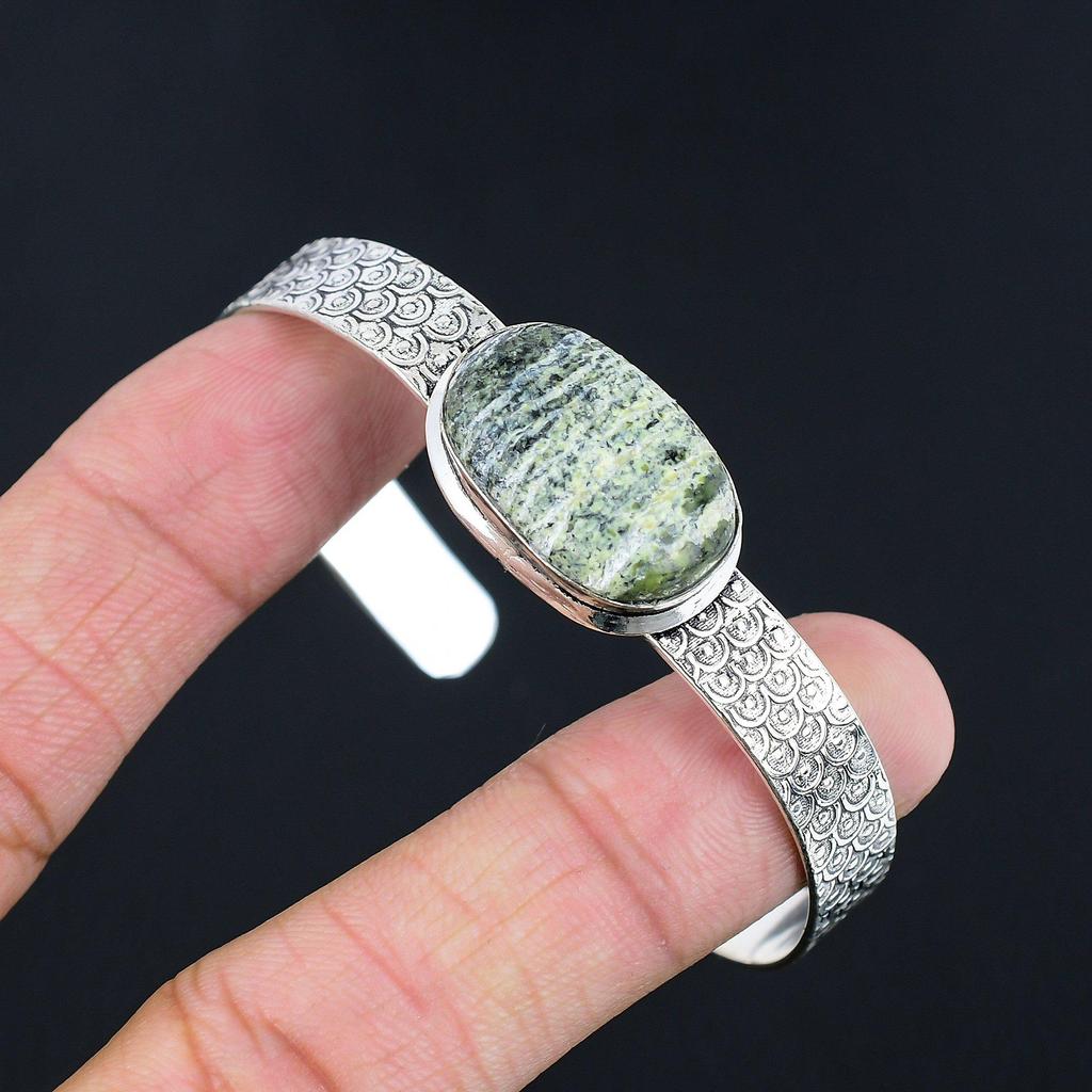 Womens day Sale 925 Silver Oval Green Swiss Opal Stone Birthday Bangle Bracelet
