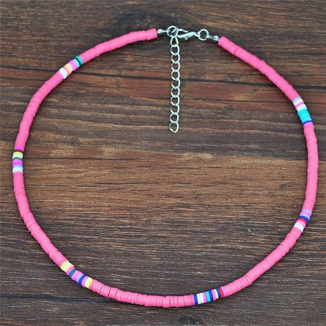 4/6 mm polymeerklei ketting voor dames, zachte keramische boho choker ketting, kleurrijke surfer kralen, halsketting, bohemian sieraden gray