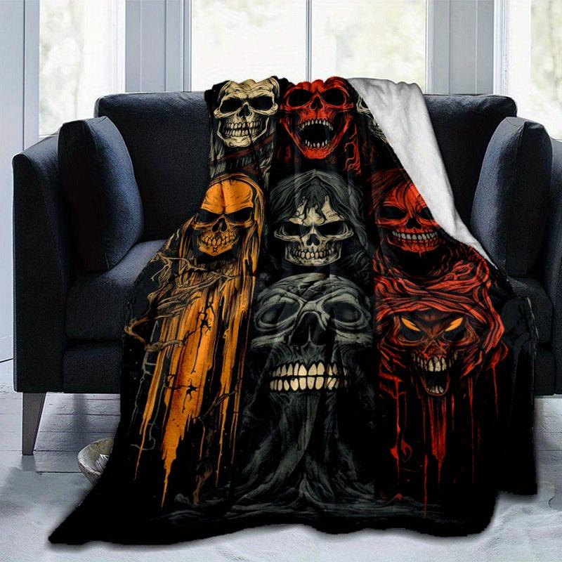 

1pc Skeleton Printing Lightweight Flannel Blanket, Comfortable and Warm Blanket, for Camping Sofa Bed and Couch Office, Gift 100x150cm