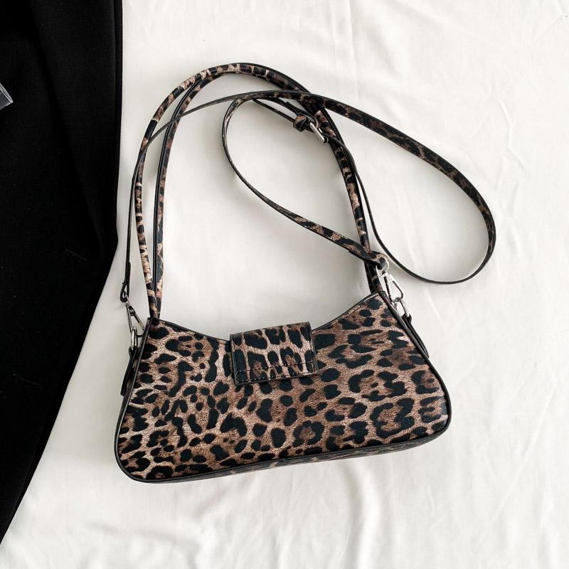French Style Underarm Bag For Women Brown Black Leopard Handbag Clutch Bag Female Vintage PU Leather Crossbody Bags Versatile