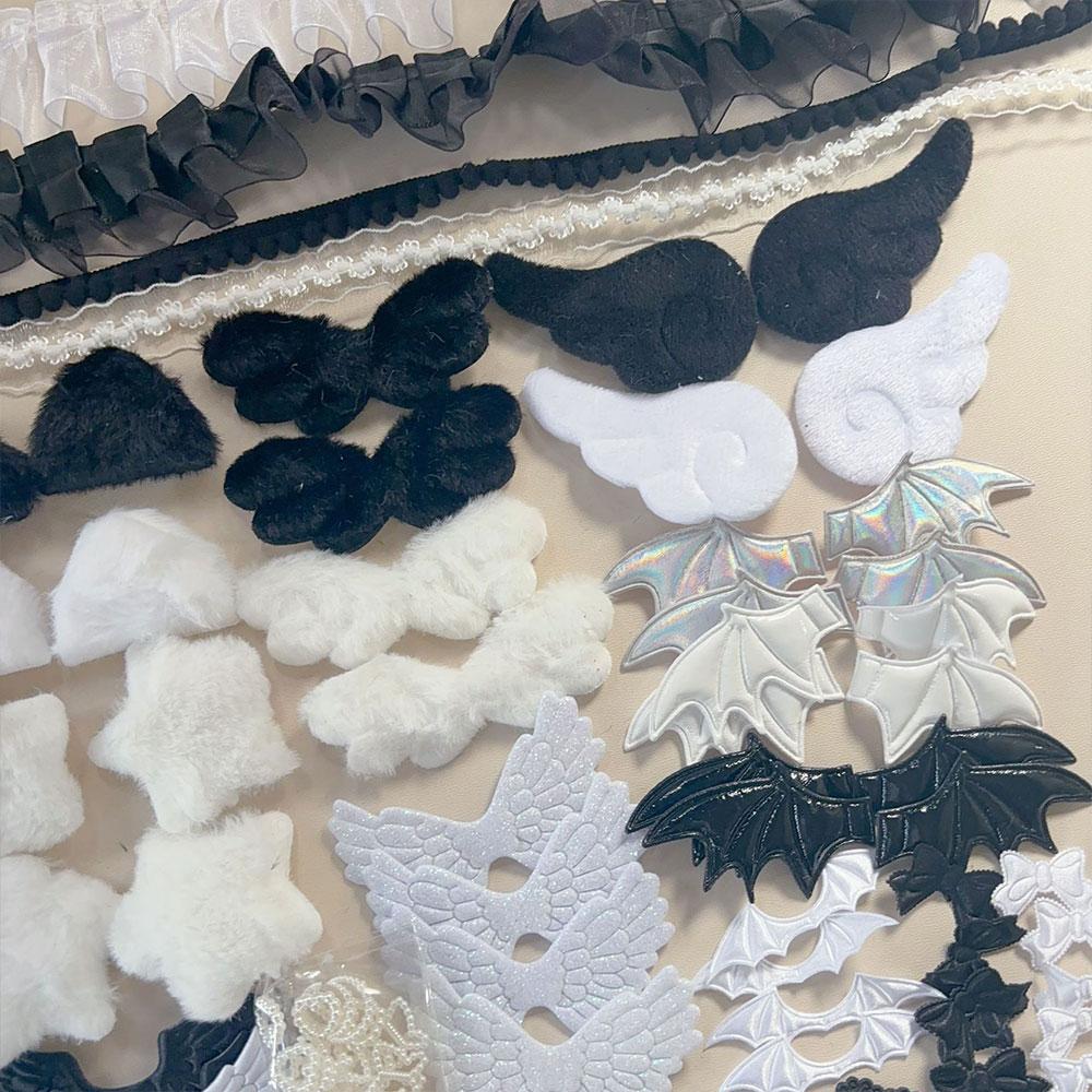 111 Pcs/kit Sweet DIY Decor Kit Lace Ribbon Bow Angel Wing Bunny Ear Bag Accessories Lolita Anime Card Badge Bags Handmade Decor