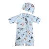 Kids' Floral One-Piece Swimsuit with Zipper and Swim Cap - Boys and Girls' Modest Design