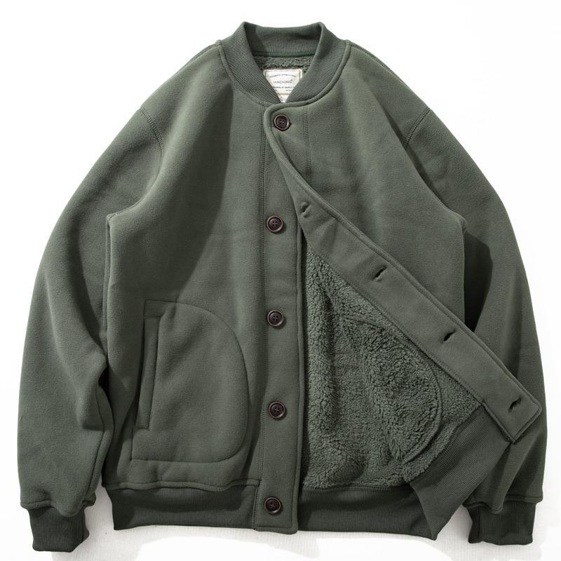 Fleece-Lined Baseball Jacket: Youthful Japanese Style, Thick Warm Outerwear for Autumn/Winter