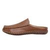Large Size Men's Slippers Wear Half Slippers Outside, First Layer Leather, Summer Breathable Fashion Trendy Shoes Bag Head Casual Shoes