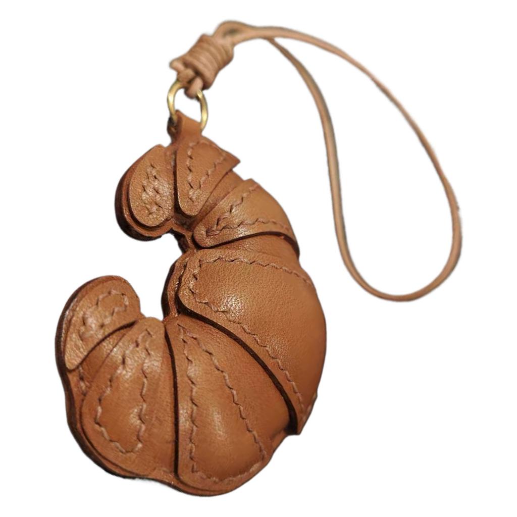 Handmade Leather Croissant Shaped Bag Charm Keychain Accessory for Fashion Enthusiasts Unique Backpack Accessories