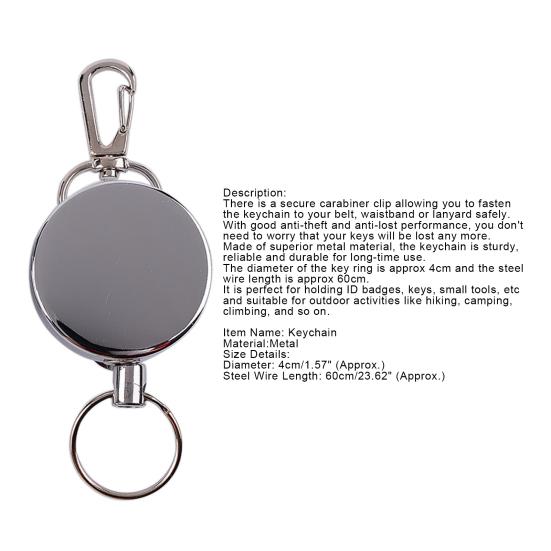Retractable Steel Wire Keychain Return Clip Key Ring Holder Camping Travel Tool