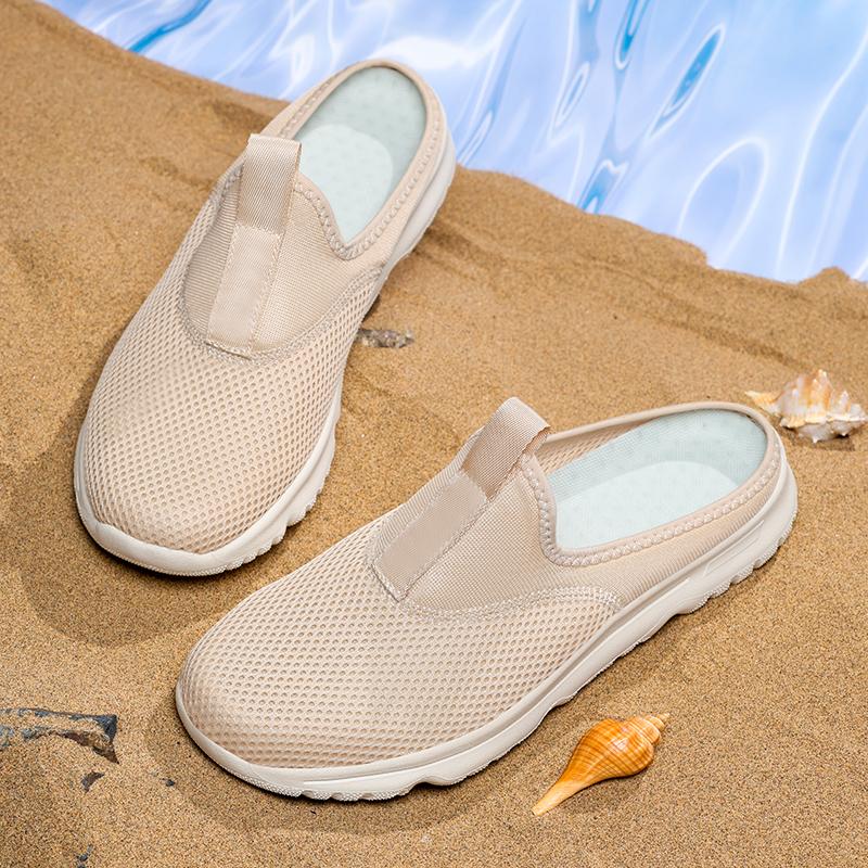 36-46 Unisex Slippers Men's Half Slippers Mesh Meter-breathable Men's Black Mueller Shoes