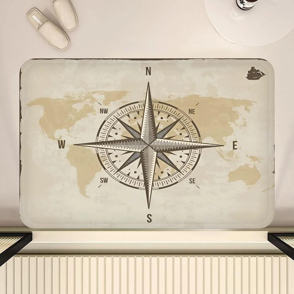 Nautical Compass Hallway Carpet Washable Non-Slip Living Room Sofa Chairs Area Mat Kitchen Doormat Area Rug Welcome Mat 40x60cm