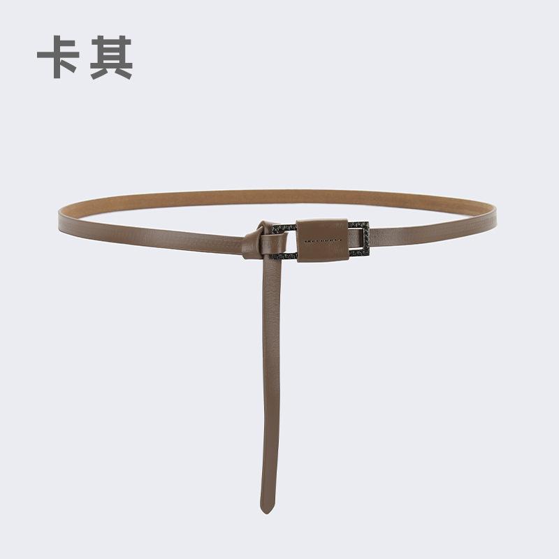 Leather Thin Belt Women'S Decorative Dress Waist Leather Knotted Belt Shirt Waist