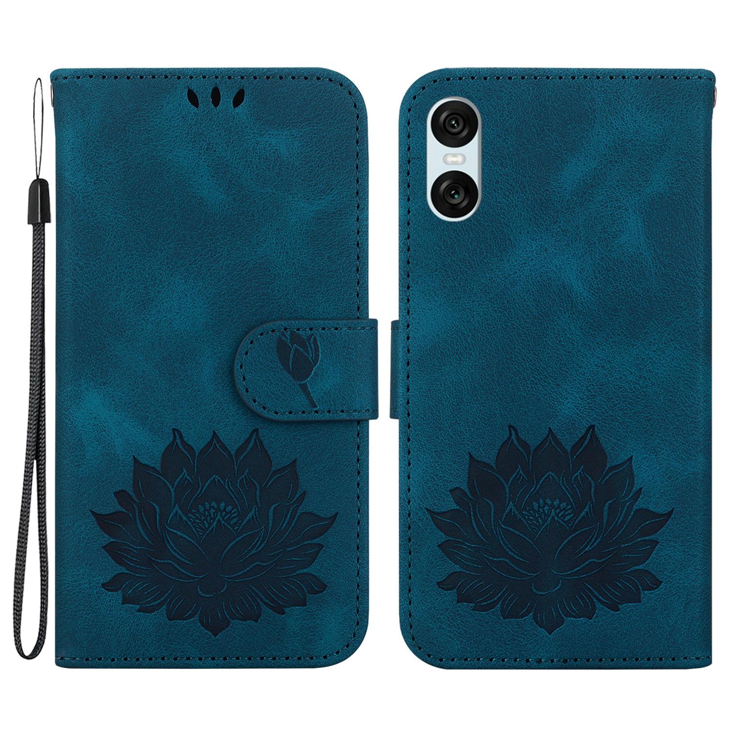 

For Sony Xperia 10 VI Case Lotus Imprinted Leather Wallet Phone Cover Blue