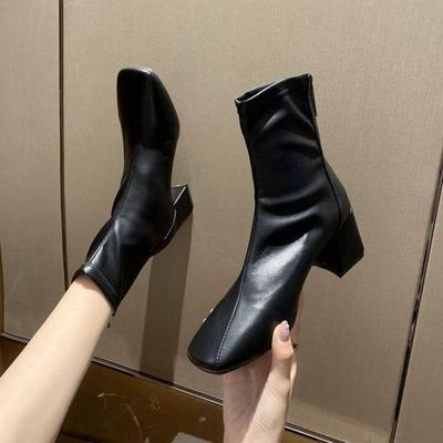 Autumn Winter Leather Waterproof Booties Square Toe Heeled Warm Woman Short Shoes New In Fashion  Sale Ankle Boots for Women