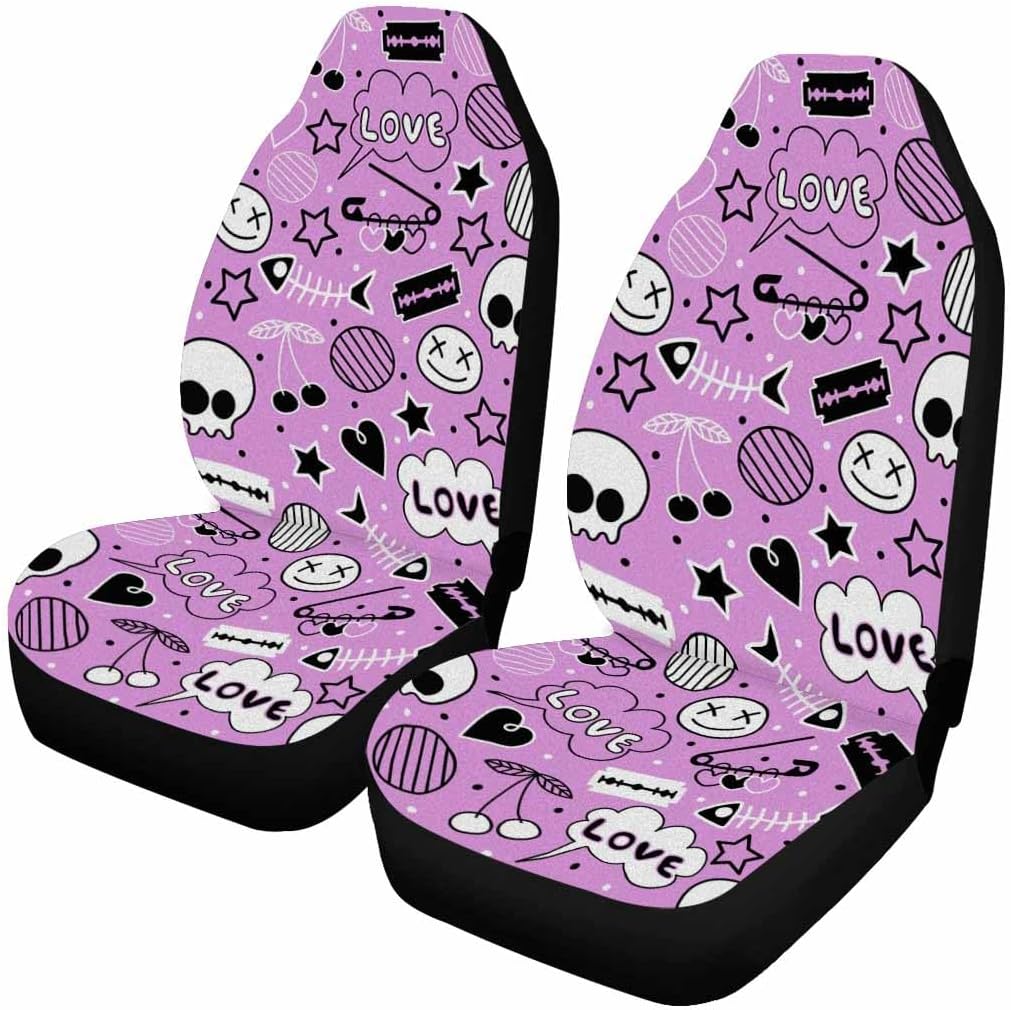 Teschio di Zucchero Rosa Coprisedili Auto Set da 2 Pezzi Protezione Sedile Anteriore Veicolo Accessori Interni Protettori Tappetini Auto Universali