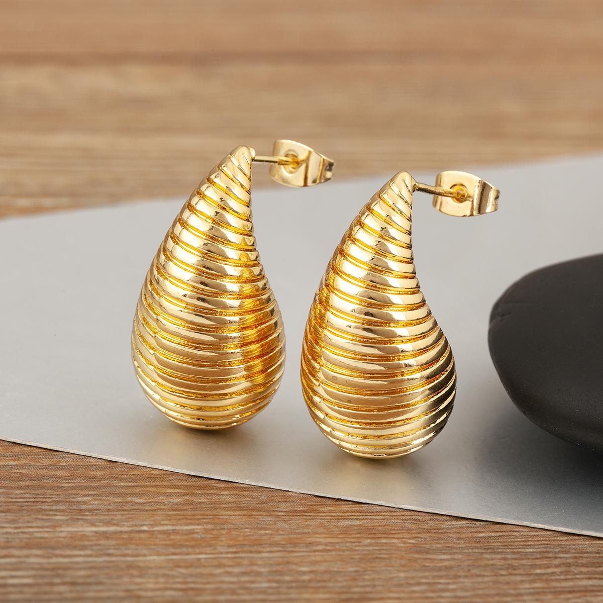 Nidin New Arrival Hollow Design Water-drop Shape Stud Earrings For Women Female Copper Chunky Ear Jewelry Birthday Party Gifts
