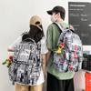 School Bag New Korean Version Fashion Graffiti Newspaper Backpack Ins Couple Large Capacity Nylon Backpack