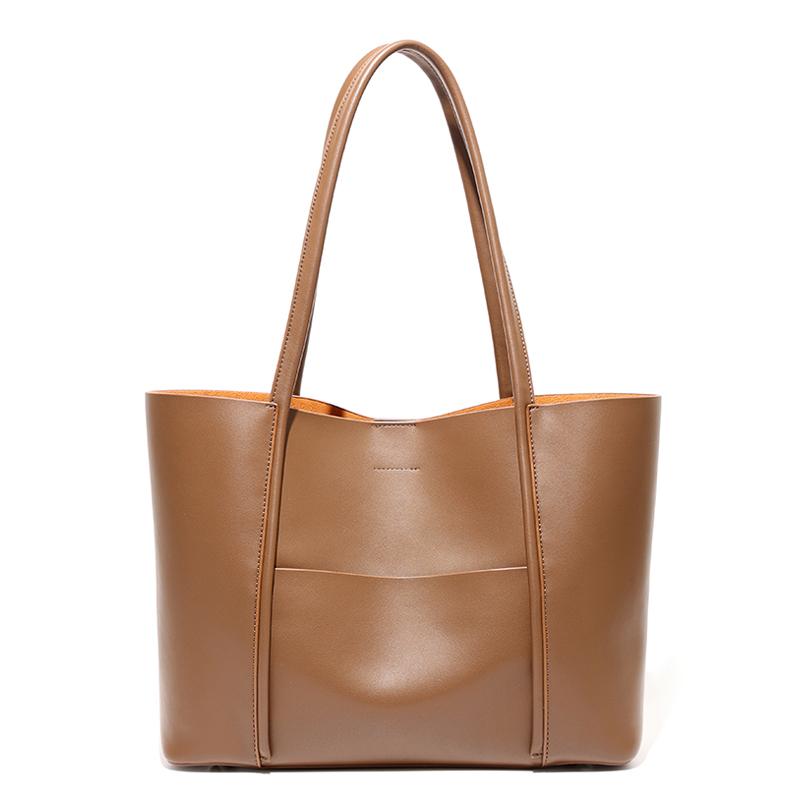 Women's Genuine Cowhide Leather Large Capacity Tote Bag Shoulder Handbag For Ladies Luxury Female Designer Wholesale Minimalist