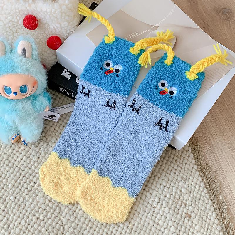 Women's Autumn and Winter Warm Socks, Thick Socks, Coral Fleece, Thickened Fleece, Sleep Socks, Home Floor Socks, Cartoon and Funny