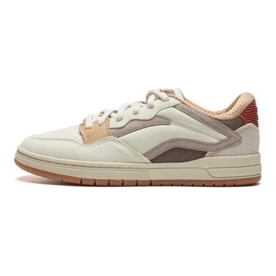 Li Ning Leather We I Pro S Comfortable Versatile Non-Slip Wear-Resistant Low-Top Skate Shoes Women Sneakers Beige Brown AEPU050-3