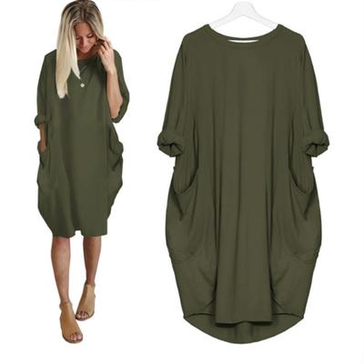 Women's Casual Loose Pocket Long Sleeved Chubby Girl Dress