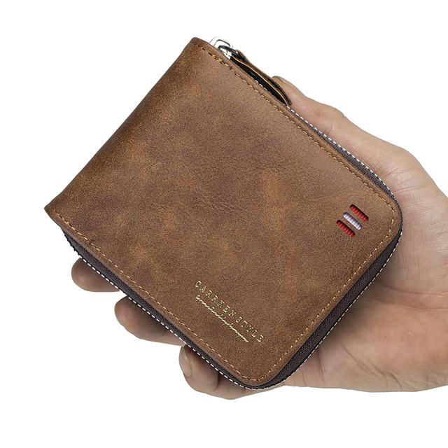 Men'S Wallet Short  New Vintage Casual Trifold Zipper Bag Youth Student Buckle Waist Chain Zero Wallet For Dad'S Birthday Gift