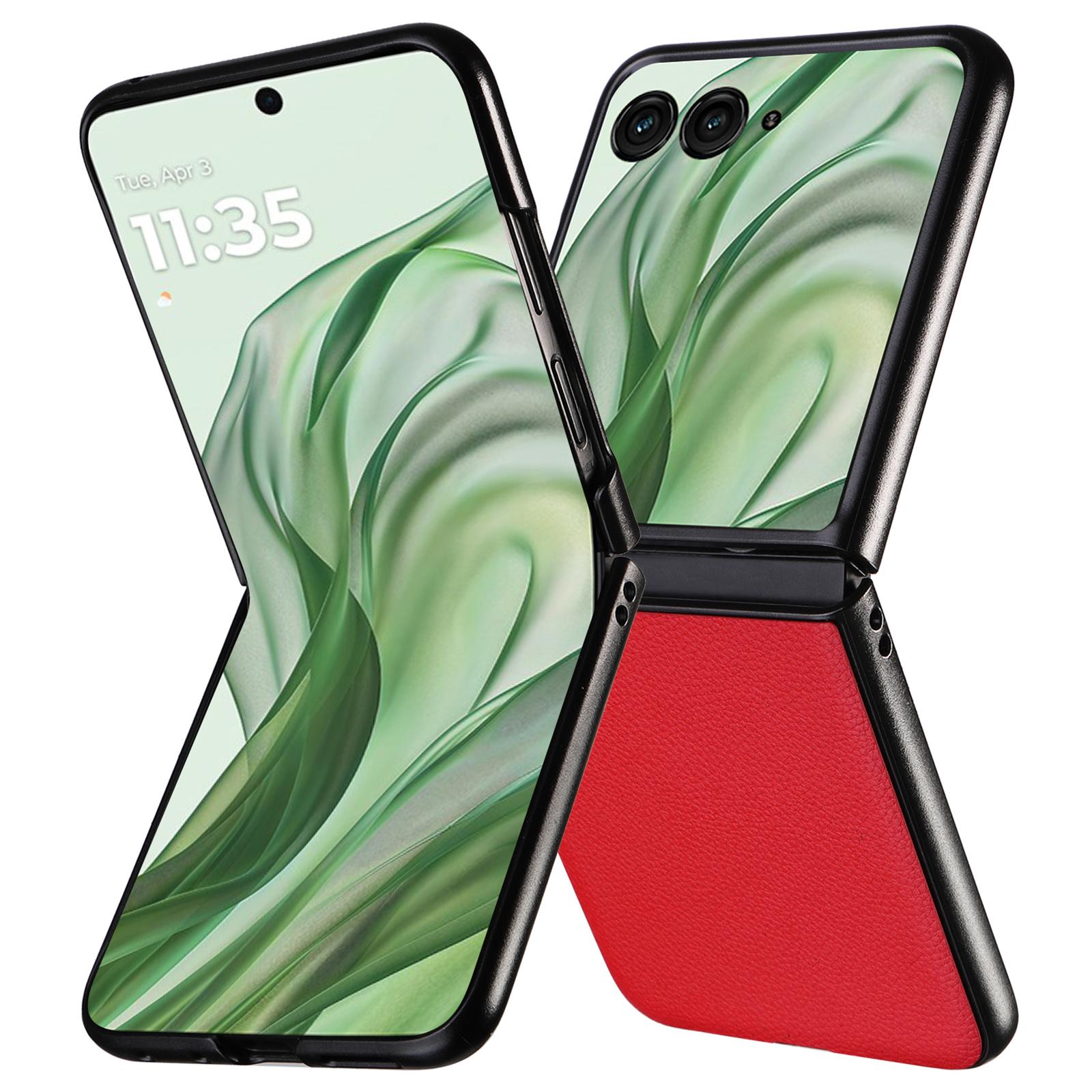 

For Motorola Razr+ 2025/Razr+ 2024/Razr 60 Pro 5G/Razr 50 Ultra 5G Case Litchi Texture Leather+Hard PC Phone Cover Red
