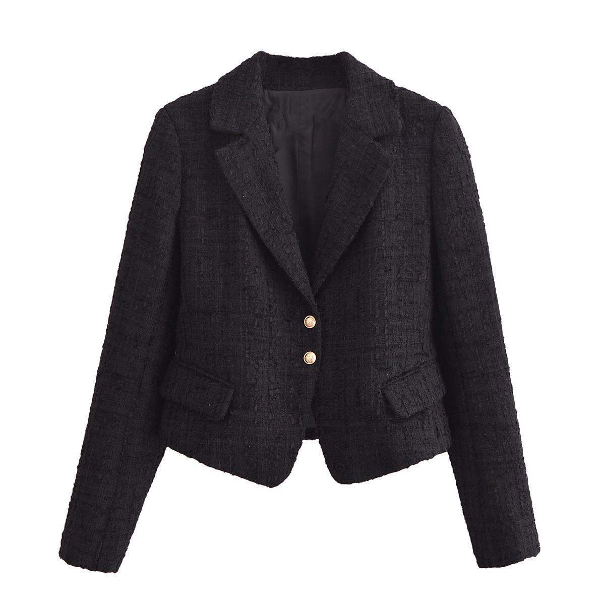 

Spring 2025 Women s Fashion Double-Breasted Textured Short Suit Jacket Large