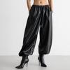 Fashion Style Drawstring Ankle-Tied Bloomers Loose Leather Pants PU Leather Pants Loose PU Leather Pants