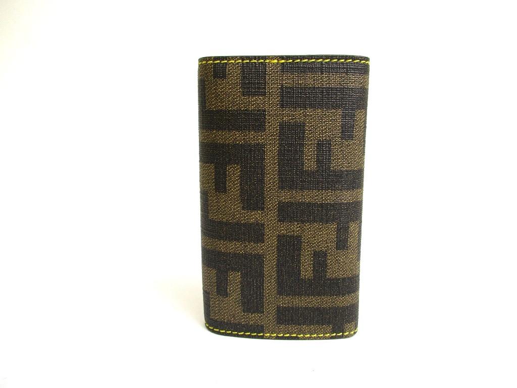 Authentic FENDI Zucca Brown Coating Canvas Yellow Leather 6pics Key Chain #a583  Refurbished