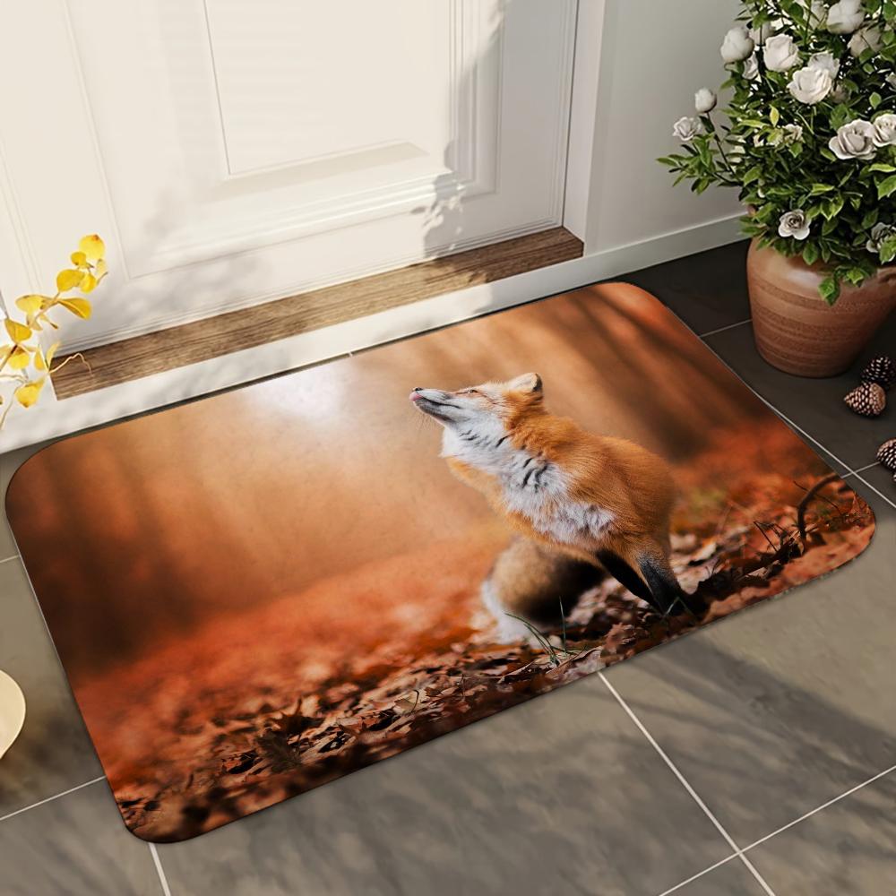 1pc Cute Fox Animal Bathroom Absorbent Mats Anti-Slip Mats Home Decor Supplies Carpets Home Kitchen Floor Mats