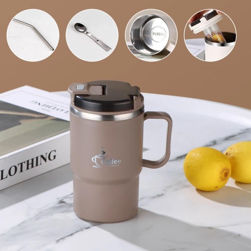 Portable 550ML Insulated Coffee Mug Stainless Steel with Lid Spoon Water Cup with Tea Strainer Leak-proof Milk Cup Outdoor
