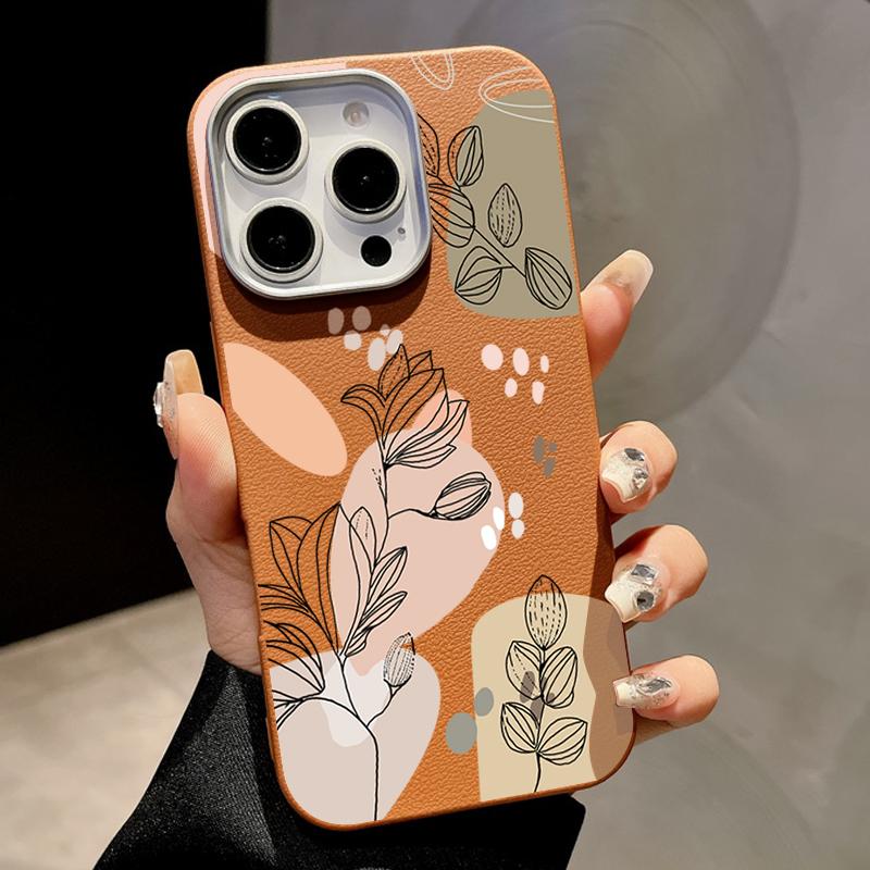 For Magsafe Magnetic Matte Line Flower Print Phone Case for iPhone 16 15 Pro 14 Plus 13 12 Pro Max 11 Shockproof Soft Tpu Slim Leather Texture Cover