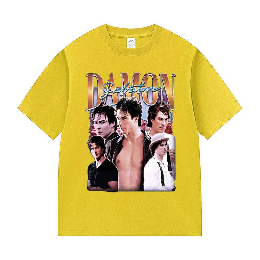 90s Retro Damon Salvatore Graphic T Shirt Unisex Harajuku Fashion Cotton Short Sleeve Tshirts Y2k Unisexs Gothic Clothing TShirt