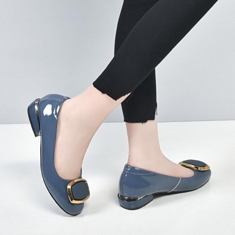 Women's Genuine Leather Chunky Heel Mid-Heel Square Buckle Shoes, 2022 Patent Soft Leather, Versatile Design.