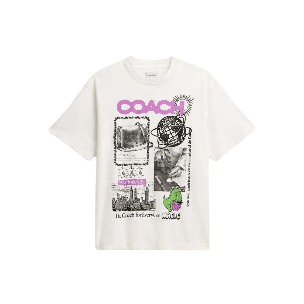 Coach FW24 Cotton Printed Short Sleeve T-Shirt Unisex Tops White CX235-WHT