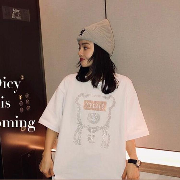 Cartoon Diamond-sleeved Short-sleeved T-shirt for Women In Summer New Korean Style Loose Fashionable Top