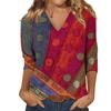 Women'S Casual And Fashionable Flower Printing V-Neck Top With Seven Quarter Sleeves Women'S Summer Clothes Top Mujer