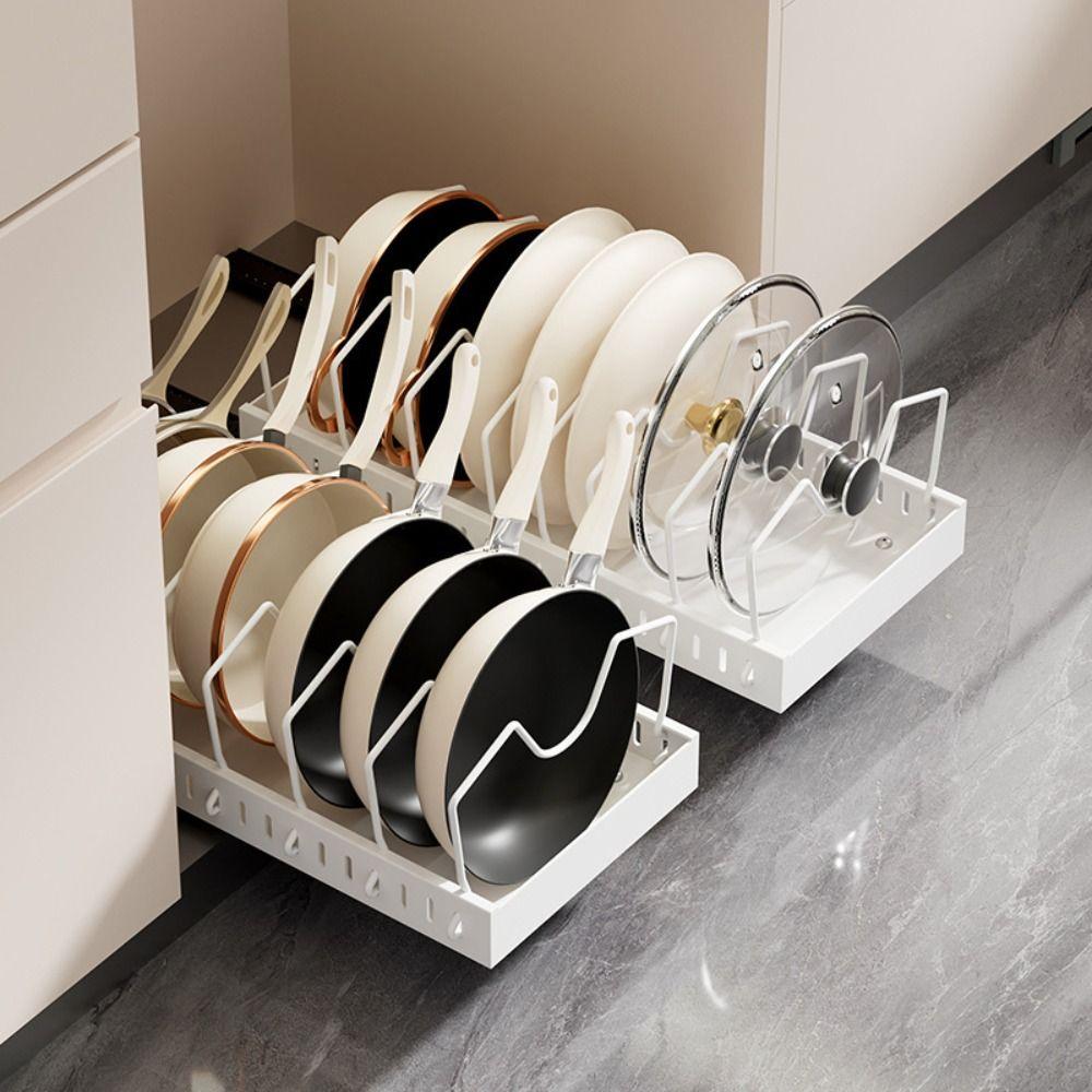 Lid Holder Cookware Storage Rack Space Saving Pull Out Organizer Premium Kitchen Pan Rack  Sink