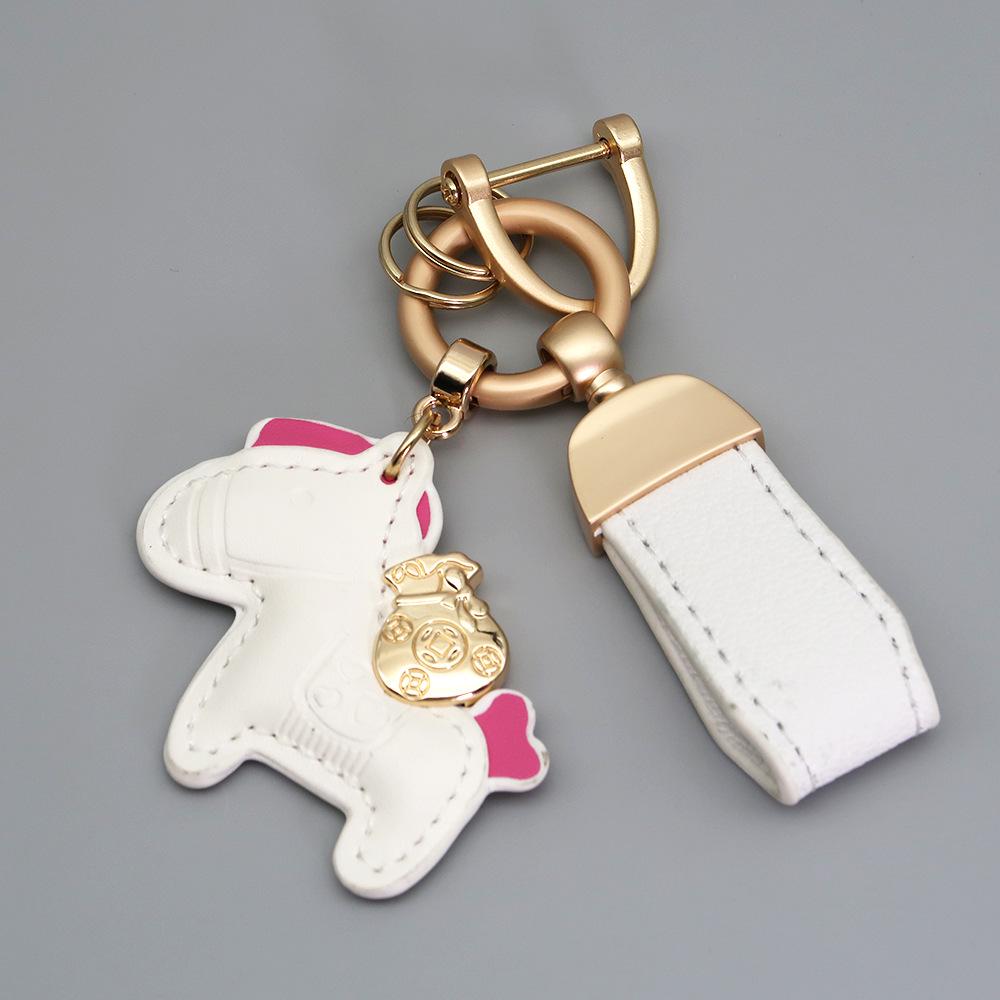 Kleiner Schaf- & Pferdeleder-Schlüsselanhänger mit Perlenanhänger - Gold