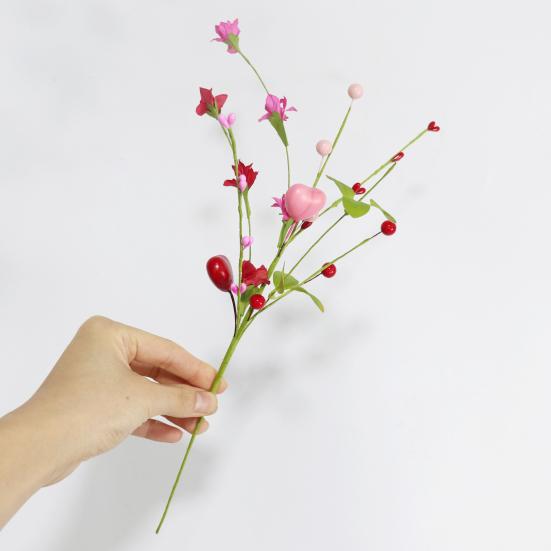 Umělé stonky bobulí na Valentýna Růžové Červené Bobule ve tvaru srdce Větvičky na Valentýna Svatba Oslava výročí Stůl Domácí dekorace