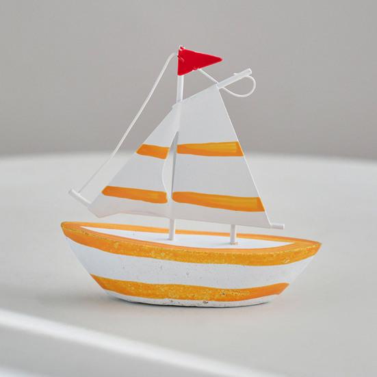 Sailboat Model Solid Wood Hand-Painted Small Sailing Ship Model Living Room Study Room Children Room Ocean Style Display Mold