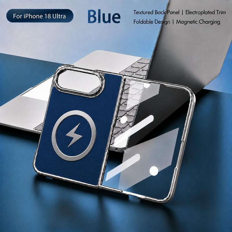 Luxury New Lightning Pattern Tempered Phone Magnetic Case For IPhone DUO 18 Fold Anti Scratch Leather Shockproof Wireless Charging Protection Cover