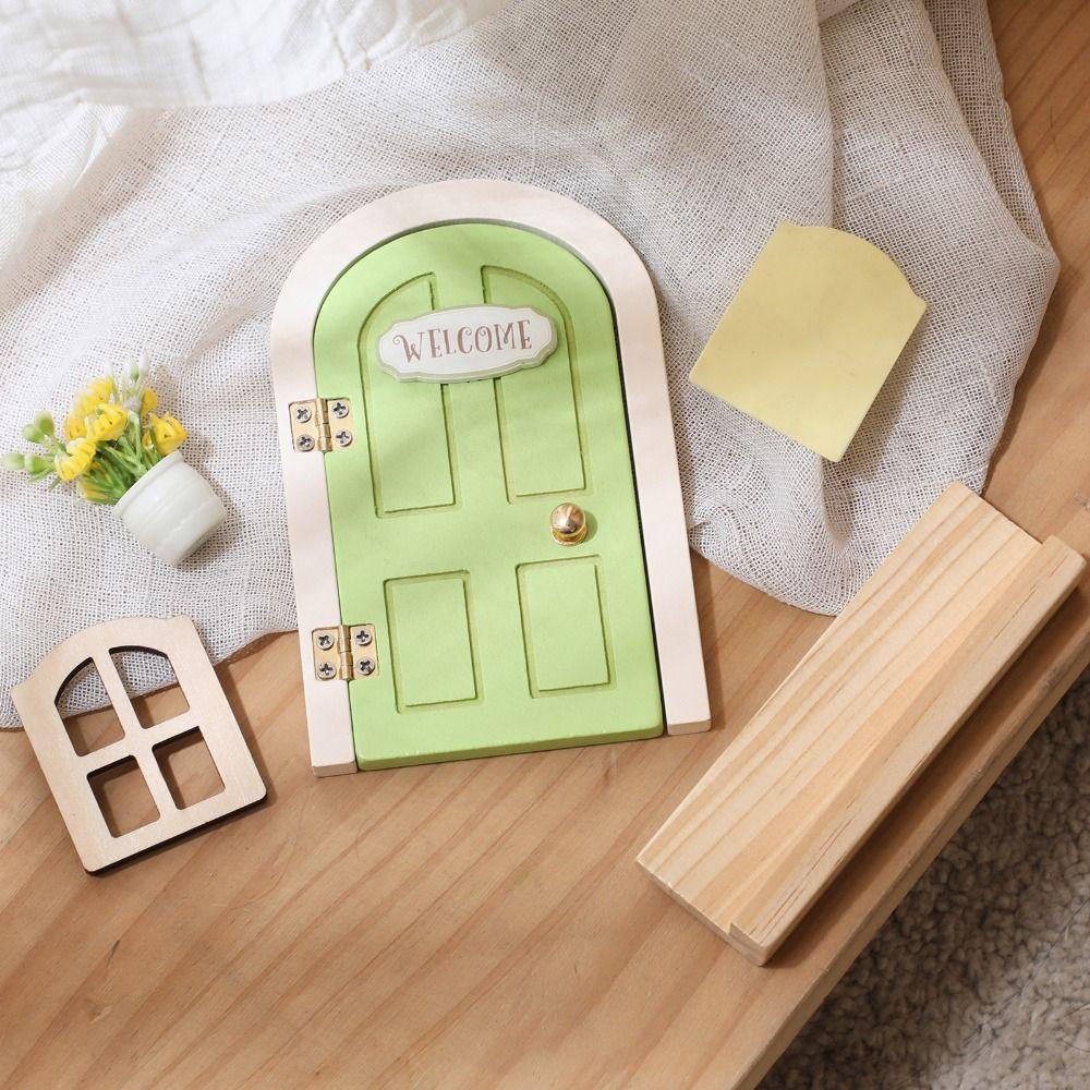 Room Wall Decor Wooden Fairy Elf Door Set Simulation Balcony Kids Toys  Home Decor