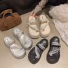 Platform beach shoes cover toe muffin heel women's rhinestone cool slippers 2025 summer new fairy style sandals outside