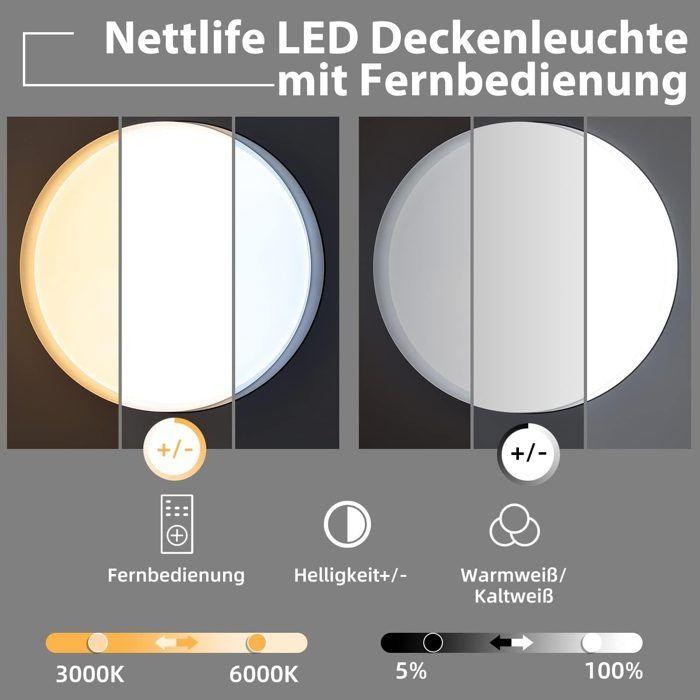 Plafonnier LED - NETTLIFE - 36W - Variateur & télécommande - Noir - Ø42 cm