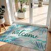 Tropical Welcome Botanical Style Watercolor Palm Leaf Border Welcome Letter Print Non Slip Balcony Entryway Front Door Doormat