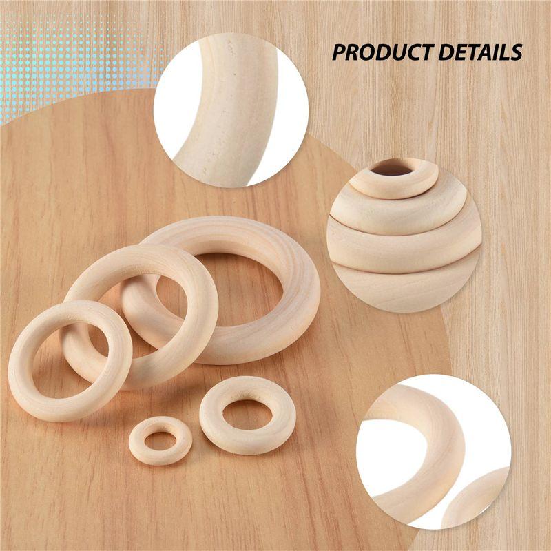 M-Modern-120Pcs Natural Wood Rings Set, Unfinished Macrame Wooden Ring, Wood Circles For DIY Craft, Ring Pendant Jewelry Making