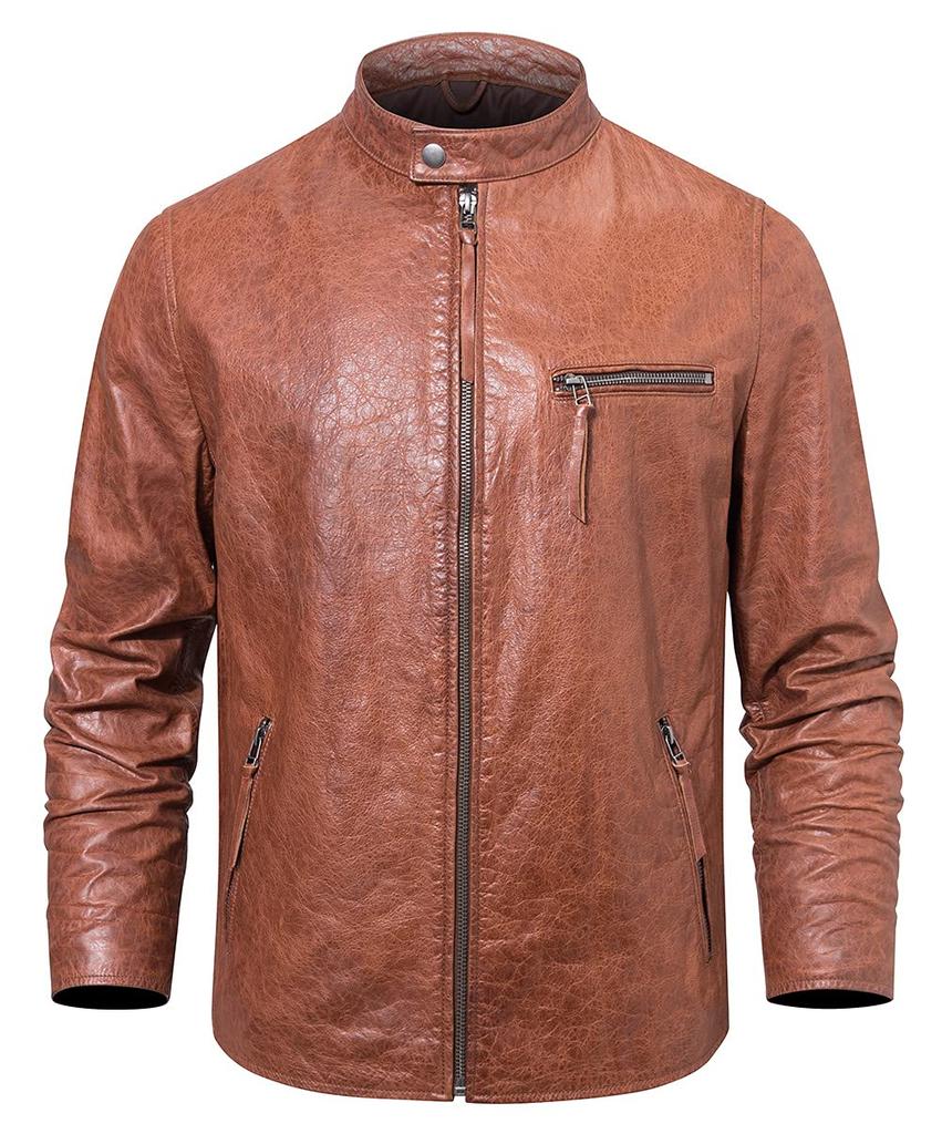 Leather Biker Cowhide Fashionable Outerwear for and Thick [FLAVOR] Jacket, Jacket, Leather, Men's Coat, Spring, Autumn, Winter, Windproof,