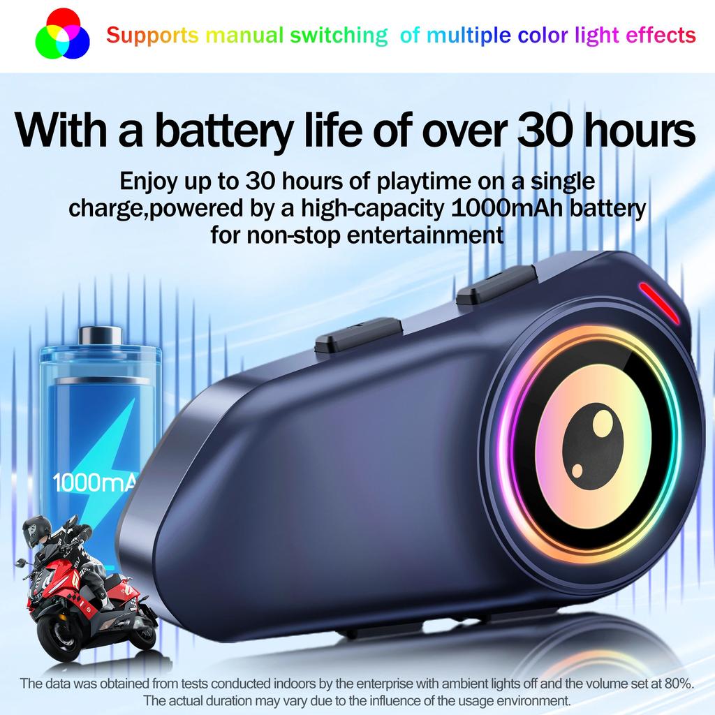 G1 Motorcycle Helmet Bluetooth Intercom 1000mAh Battery MP3 Player Waterproof 500M Range Music Share for 2 Rider
