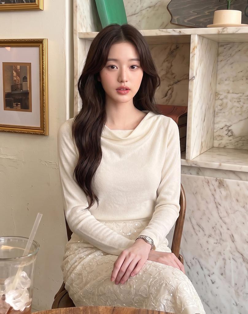 GIEMAR Drape Shirring Tee Ivory