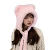 Korean Style Bear Ear Winter Hat, Cute Plush Knit Cap with Ear Flaps, Thermal Fuzzy Beanie for Women, Animal Themed Cold Weather Cap