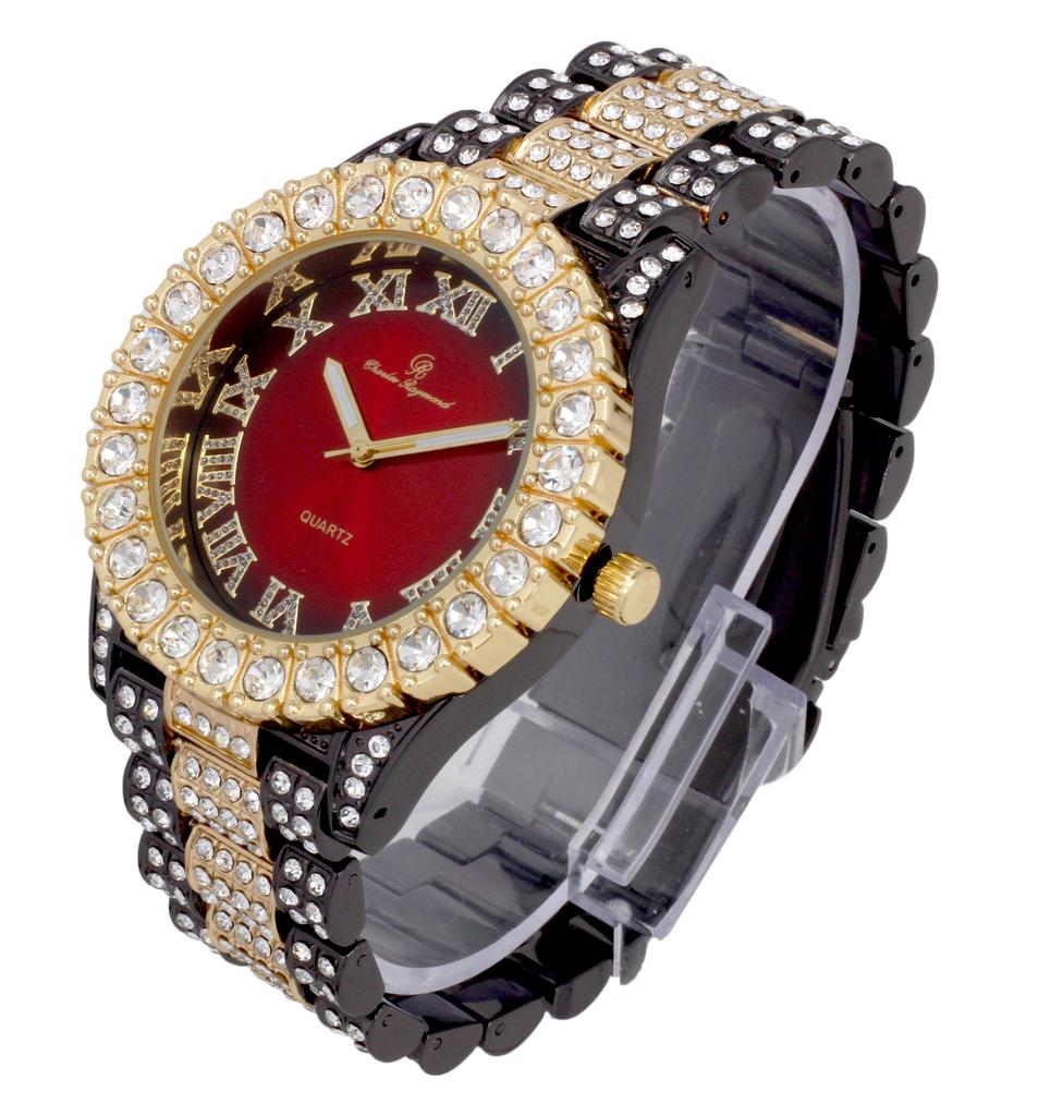 Charles Raymond Big Rock Roman Numeral Full Iced Out Colorful Dial Watch ST10327 RN GunGold Blood 8 Inches Inside ST10327 RN Single Blood Men's